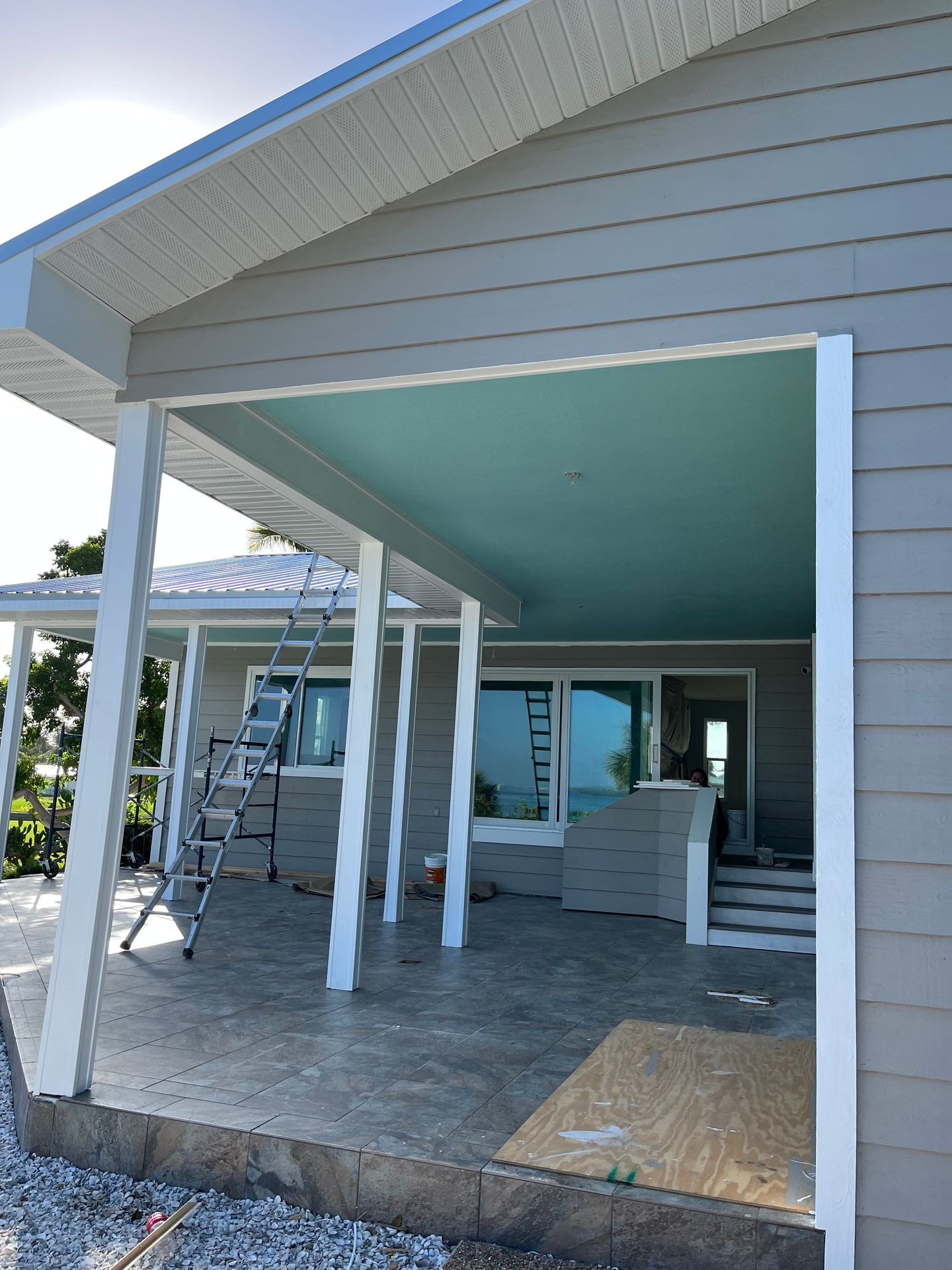 Exterior construction work on a house 